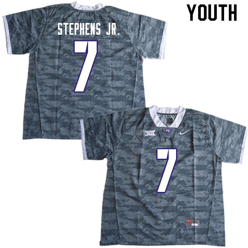 Youth #7 John Stephens Jr. TCU Horned Frogs College Football Jerseys Sale-Gray - Click Image to Close